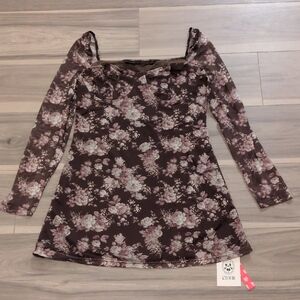 Cider Brown Floral Long Sleeve Dress